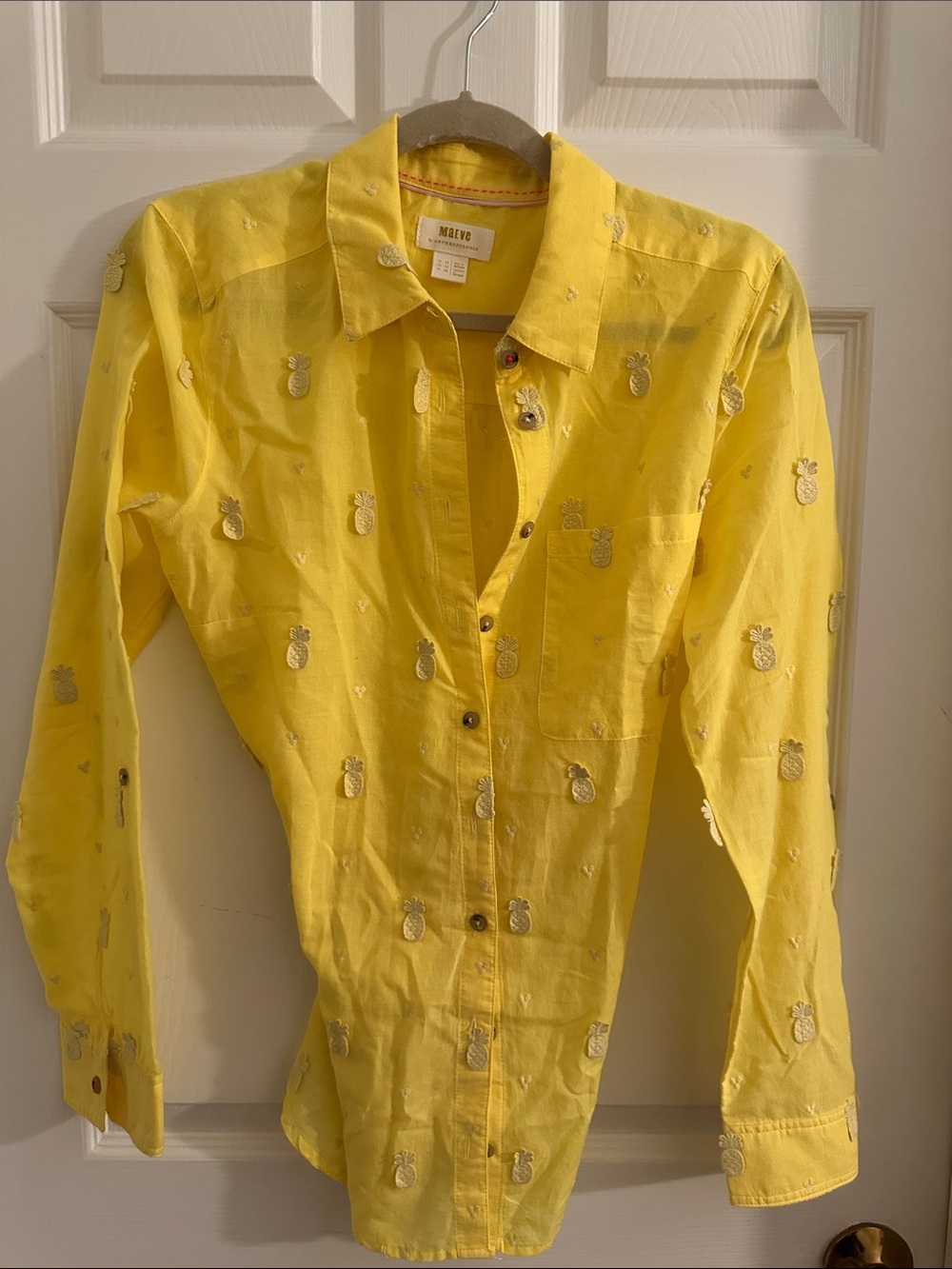 Mauve Yellow Pineapple Embroidered Button-Down Shirt
